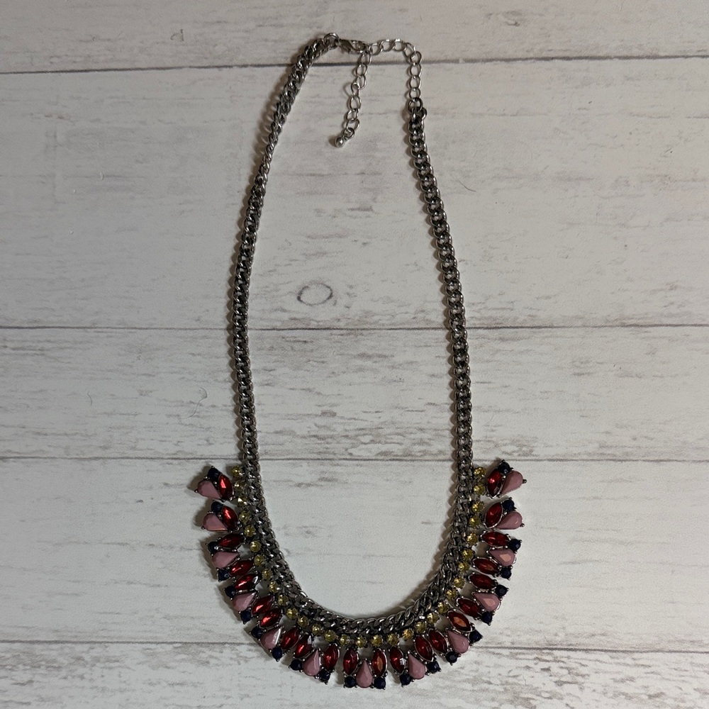 Chic Silver and Red Gemstone Necklace